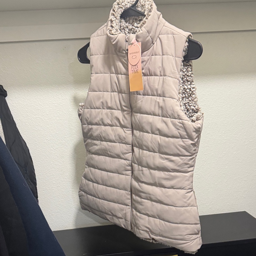 Beige Puffer Vest with Sherpa Lining